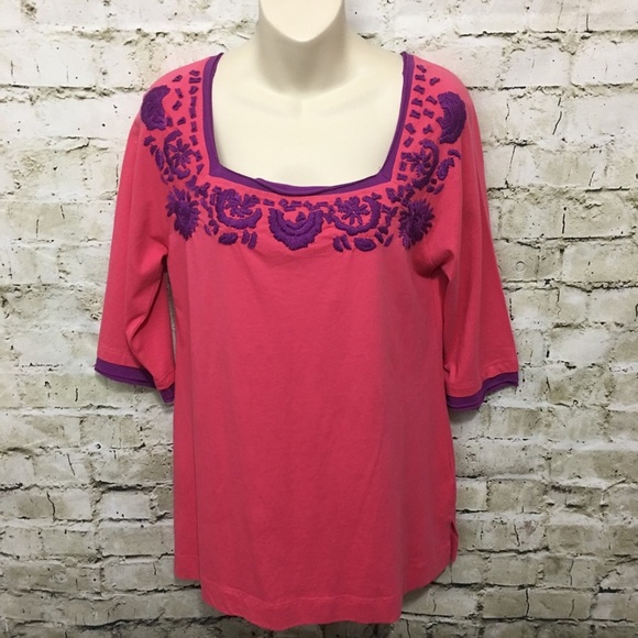Soft Surrounding Pink Floral Embroidered Tunic - Picture 1 of 5